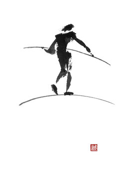 Rope walker Japanese style original sumi-e ink painting.