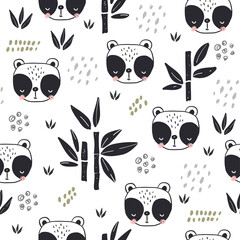 Seamless pattern with funny panda bear faces - 400760425