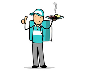 Lieferant von Essen Lieferservice zeigt Daumen hoch