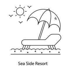 
Flat outline vector of seaside resort, summer holidays
