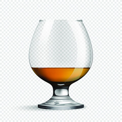 Whiskey glass. Holiday realistic concept. Realistic glasses with whiskey inside isolated on transparent background. Vector illustration.