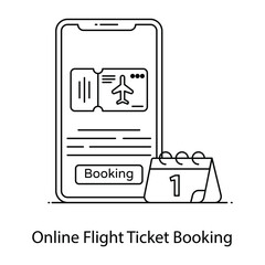 
Flat outline vector of online booking, web booking facility 
