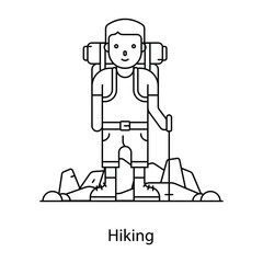  Summer vacations adventure, flat outline vector of hiking 