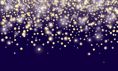 Fototapeta na wymiar Golden Confetti. Festive background, design for cards, invitations. Abstract texture on a violet background. Design element. Vector illustration, eps 10.