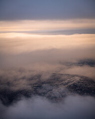 Mountain peaks over the clouds. An unigue vista. Bieszczady National Park. Carpathians. Poland.