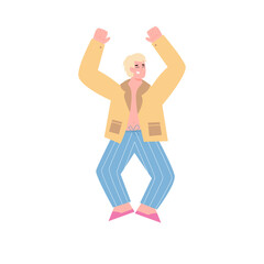 Pajama party. Happy fun guy in pyjamas enjoy at trendy evening holiday. Vector flat illustration isolated on a white background.