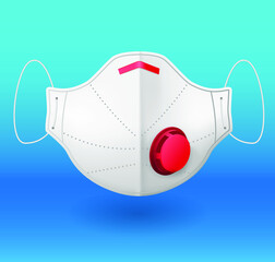 White medical mask from different angles isolated on blue background. Corona virus protection mask with ear loop, front, three-quarter and side views. Vector illustration