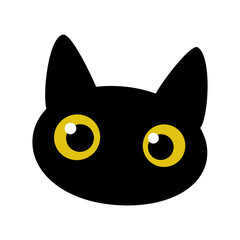 Black cat. Black cute funny kitten head isolated on white background for fashion prints, textiles, clothing.