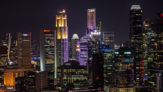 night illumination singapore city downtown rooftop timelapse panorama 4k 