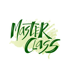 Vector illustration of master class lettering for banner, flyer, poster, event promotion, advertisement design. Handwritten text for template, billboard, print for advertising educational activity
