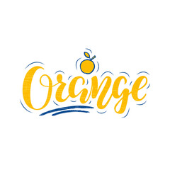 Vector illustration of orange brush lettering for banner, flyer, poster, clothes, restaurant, bistro, café, package, advertisement design. Handwritten text for logo, signage, billboard, print 
