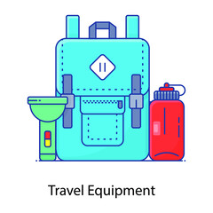 
Flat outline vector of travel equipment showing, travel accessories bag
