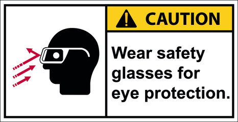 Wear safety glasses for eye protection.vector,Caution