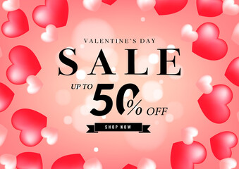 Valentine's day sale banner design template. 50% off discount promotion sale banner.