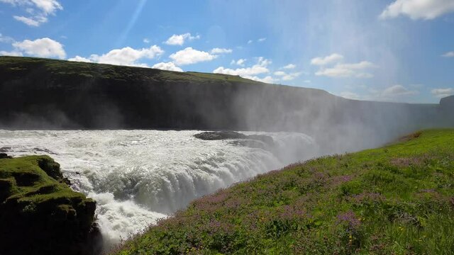 Gulfoss waterfall from the top in iceland