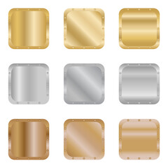 Metal textures. Realistic textures of gold, silver and bronze. Vector illustration.