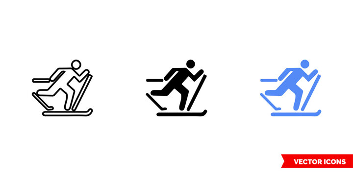 Map symbol cross-country ski trail icon of 3 types color, black and white, outline. Isolated vector sign symbol.
