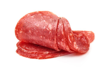 Smoked salchichon sausage, isolated on white background