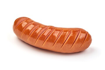 Fried pork sausages, isolated on white background