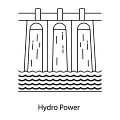 Obraz premium Water energy, flat outline icon of hydropower 