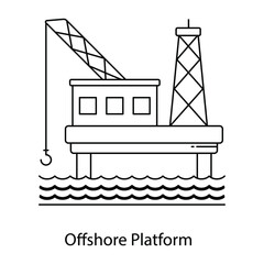 
Offshore platform flat outline icon, drilling platform 
