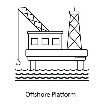 
Offshore Platform Flat Outline Icon, Drilling Platform 
