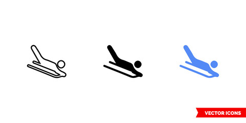 Map symbol sledding icon of 3 types color, black and white, outline. Isolated vector sign symbol.