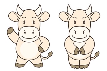 Obraz na płótnie Canvas Cattle character greeting. Vector illustrations set. 