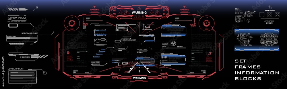 Poster gaming futuristic user interface with set of elements for hud, gui, ui screen. high-tech video game 