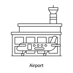 
Airport flat outline icon, landing field, landing place, 
