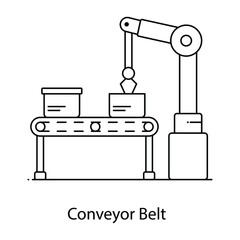 
Conveyor belt flat outline icon, cargo transporter 

