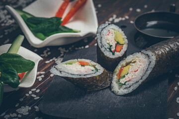 Still life. Japanese cuisine- roll in a package