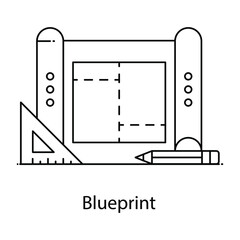 
Flat outline icon of blueprint, business plan 
