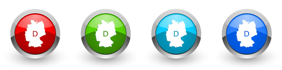 Map of Germany silver metallic glossy icons, set of modern design buttons for web, internet and mobile applications in four colors options isolated on white background