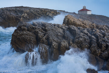 Swell and storm in the Hermitage of the Virgen del Mar in San Roman de la Llanilla in the...