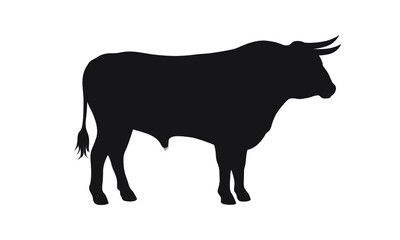 Bull graphic icon. Bullock black sign isolated on white background. Ox symbol. Vector illustration - obrazy, fototapety, plakaty