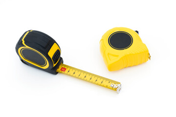 Yellow and Black Measuring Tape on the white backgrou