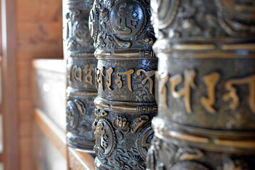 鎌倉の長谷寺の正月のマニ車（摩尼車）の風景