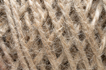 Macro shot of flax   hemp rope or wool yarn