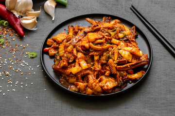Korean Style Spicy Squid with Pork which is called Ohsambulgogi