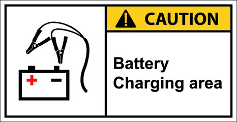 Vector battery charging area Caution sign.