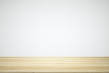 Blank wooden tabletop with white gradient background, mock up