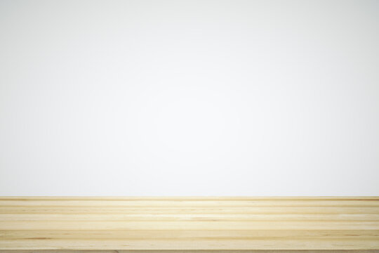 Blank wooden tabletop with white gradient background, mock up
