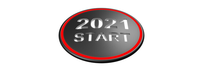 2021 - Press the start button. Concept of the New Year. 3D illustration