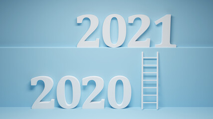 Happy New Year Background. Ladder to 2021. 3D illustration