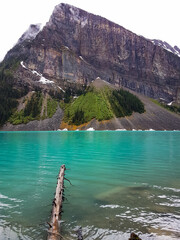 Top view on the lake Louise by a rainy day.