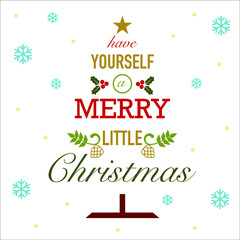Fototapeta na wymiar Merry Christmas Greeting Card Snow Quotes Pine Tree White Simple Minimalist