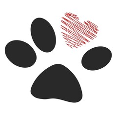Animal paw with heart. Vector illustration.