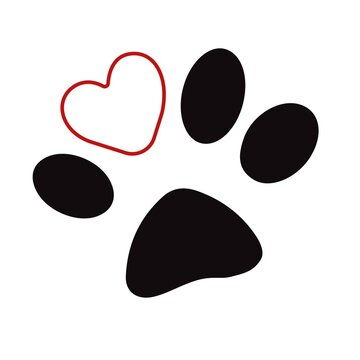 Animal paw with heart. Vector illustration.