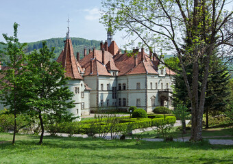 Ancient castle in landscaped park in Chinadievo.